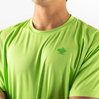 UPF Tee SS - Men by Rabbit in bright green lightweight breathable shirt with UPF 50 protection and laser-cut perforations for sun safety