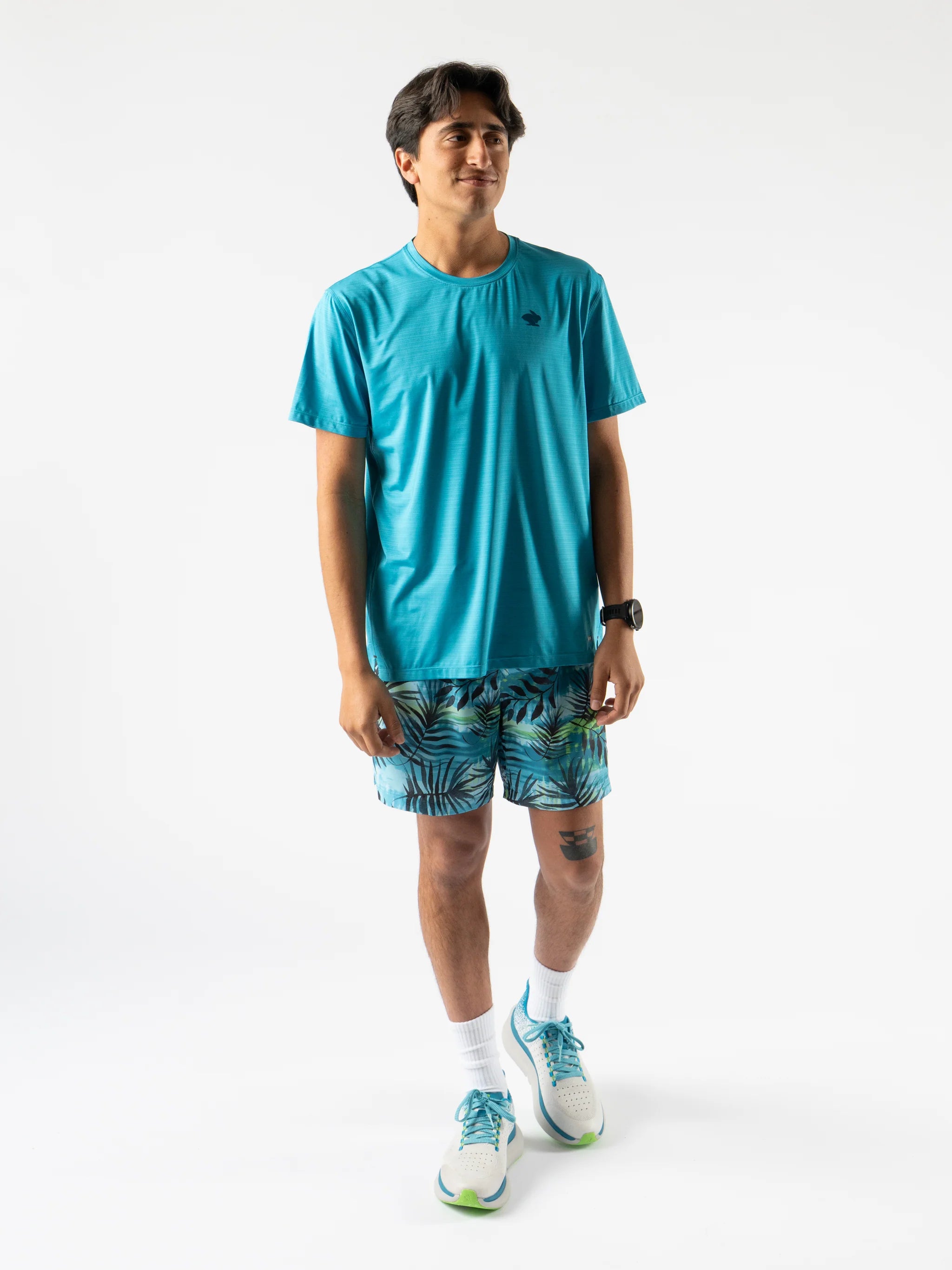 UPF Tee SS - Men by Rabbit in bright blue with UPF 50 protection, lightweight jersey, laser-cut perfs for breathability, ideal for running and outdoor use