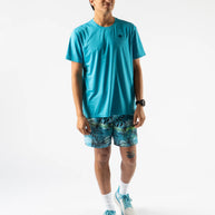 UPF Tee SS - Men by Rabbit in bright blue with UPF 50 protection, lightweight jersey, laser-cut perfs for breathability, ideal for running and outdoor use