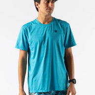 UPF Tee SS - Men by Rabbit in blue, lightweight breathable shirt with UPF 50 protection and laser-cut perfs for running and outdoor use