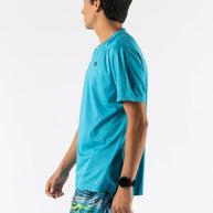 UPF Tee SS - Men by Rabbit in blue, lightweight UPF 50 shirt with laser-cut underarm perfs, ideal for running and outdoor use