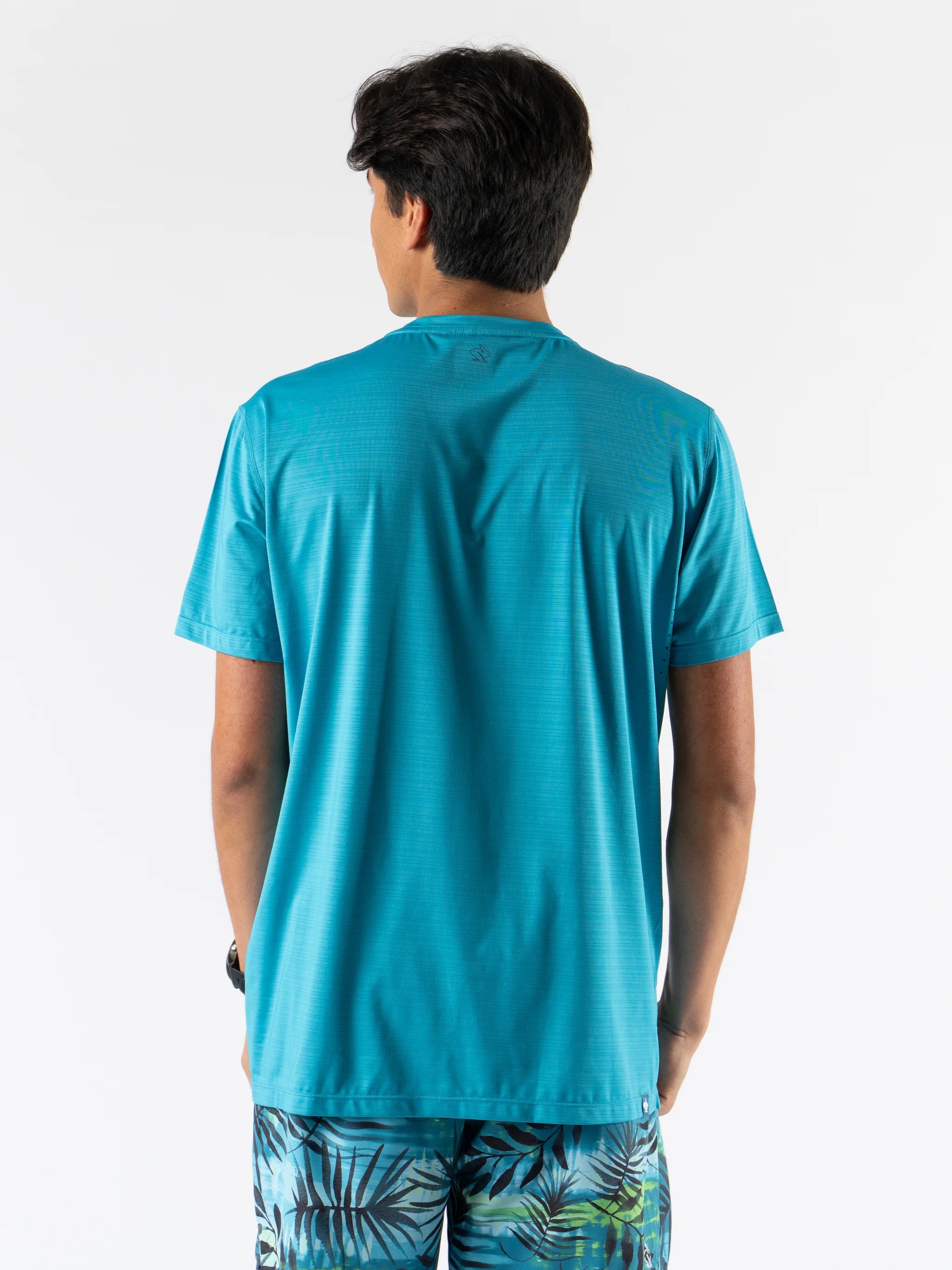 UPF Tee SS - Men by Rabbit in blue lightweight jersey with laser-cut underarm perfs, UPF 50 protection for sun safety and running use