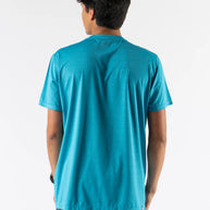 UPF Tee SS - Men by Rabbit in blue lightweight jersey with laser-cut underarm perfs, UPF 50 protection for sun safety and running use