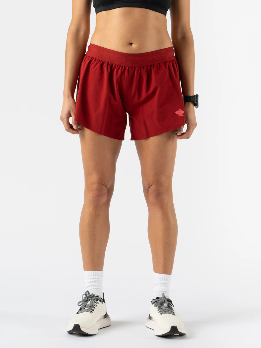 Fuel 'N Fly 4 - Women by Rabbit in red performance shorts with five pockets, peppermint kick, designed for long-distance running and training