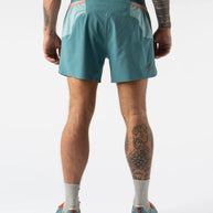 FKT 5 - Men by Rabbit in teal and light blue, lightweight stretch trail shorts with breathable comfort for running and outdoor use