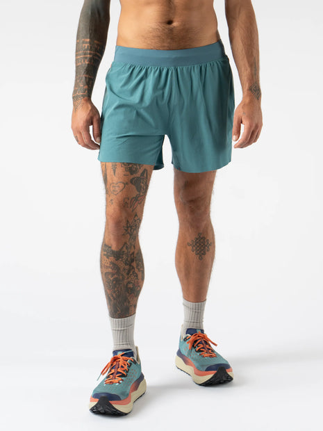 FKT 5 - Men by Rabbit in teal, lightweight technical stretch shorts with semi-relaxed fit for durable breathable trail running