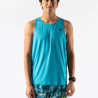 Man wearing Rabbit Ice Perf Tank - Men in blue with breathable perforations, made from recycled nylon, ideal for running and gym workouts