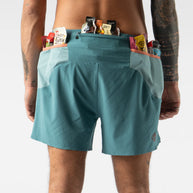 FKT 5 - Men by Rabbit in teal and light blue, lightweight technical stretch shorts with semi-relaxed fit for trail running and outdoor use