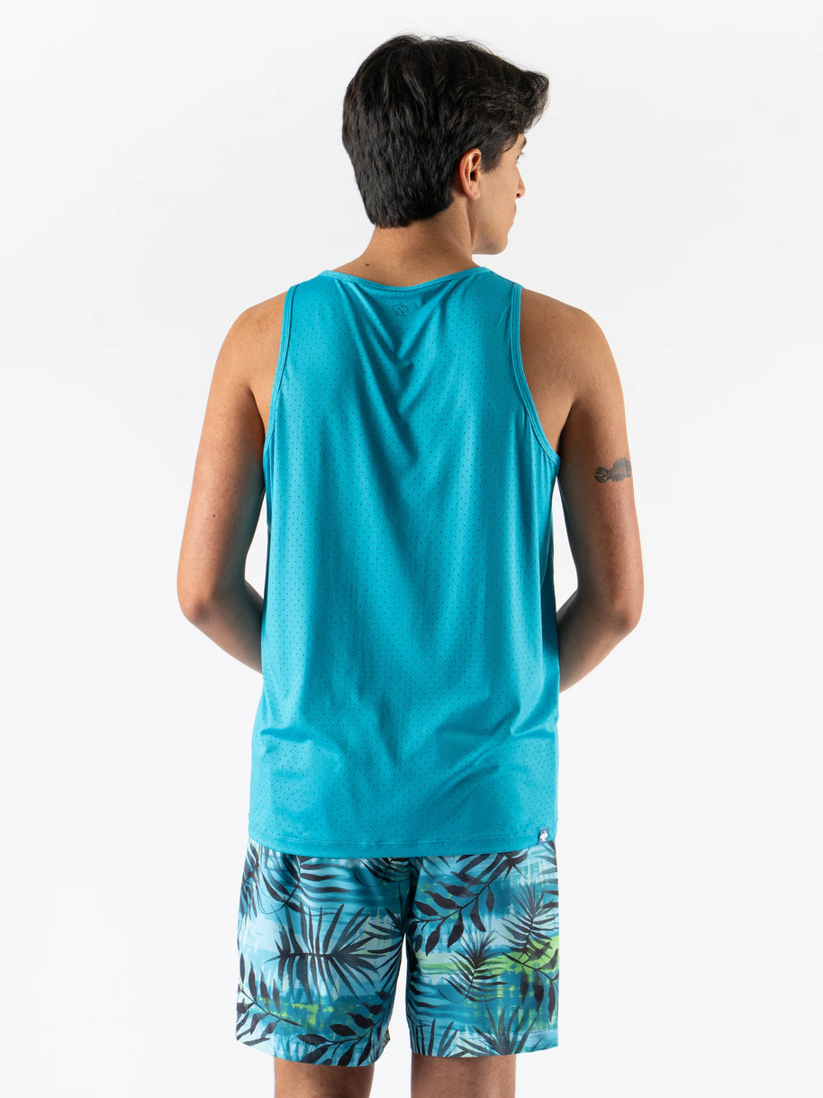 Ice Perf Tank - Men in blue by Rabbit, breathable with perfs, sustainable quick-dry nylon ideal for running and gym use in Canada.