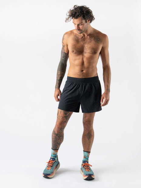 FKT 5 - Men by Rabbit in black technical stretch shorts with semi-relaxed fit, lightweight, breathable for trail running and outdoor use