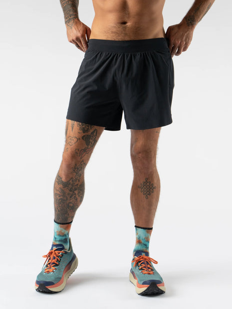FKT 5 - Men by Rabbit in black, lightweight breathable stretch fabric shorts with semi-relaxed fit for trail running and outdoor use