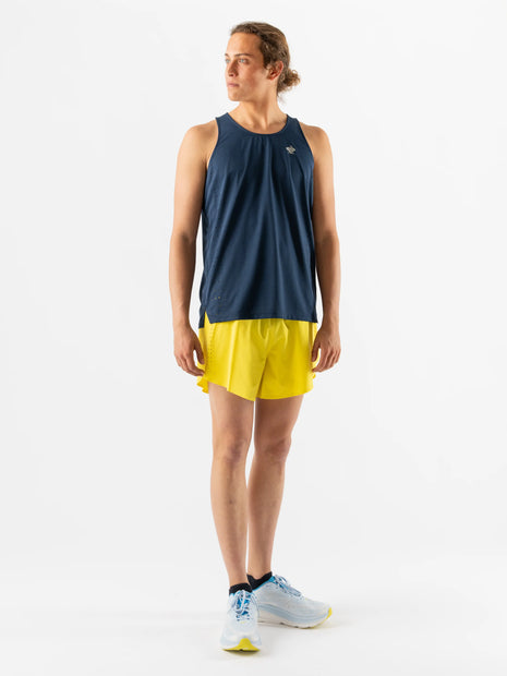 Race Pace Tank - Men by Rabbit in navy blue with laser-cut perfs and breathable microtextured inside, ideal for running and training