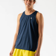 Race Pace Tank - Men by Rabbit in navy blue with breathable laser-cut perfs and microtextured inside, ideal for running and training.