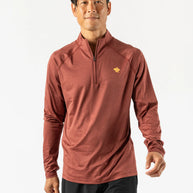 EZ Zip 2.0 - Men by Rabbit in rust red, super soft quarter zip with improved neck fit, versatile for running and workouts