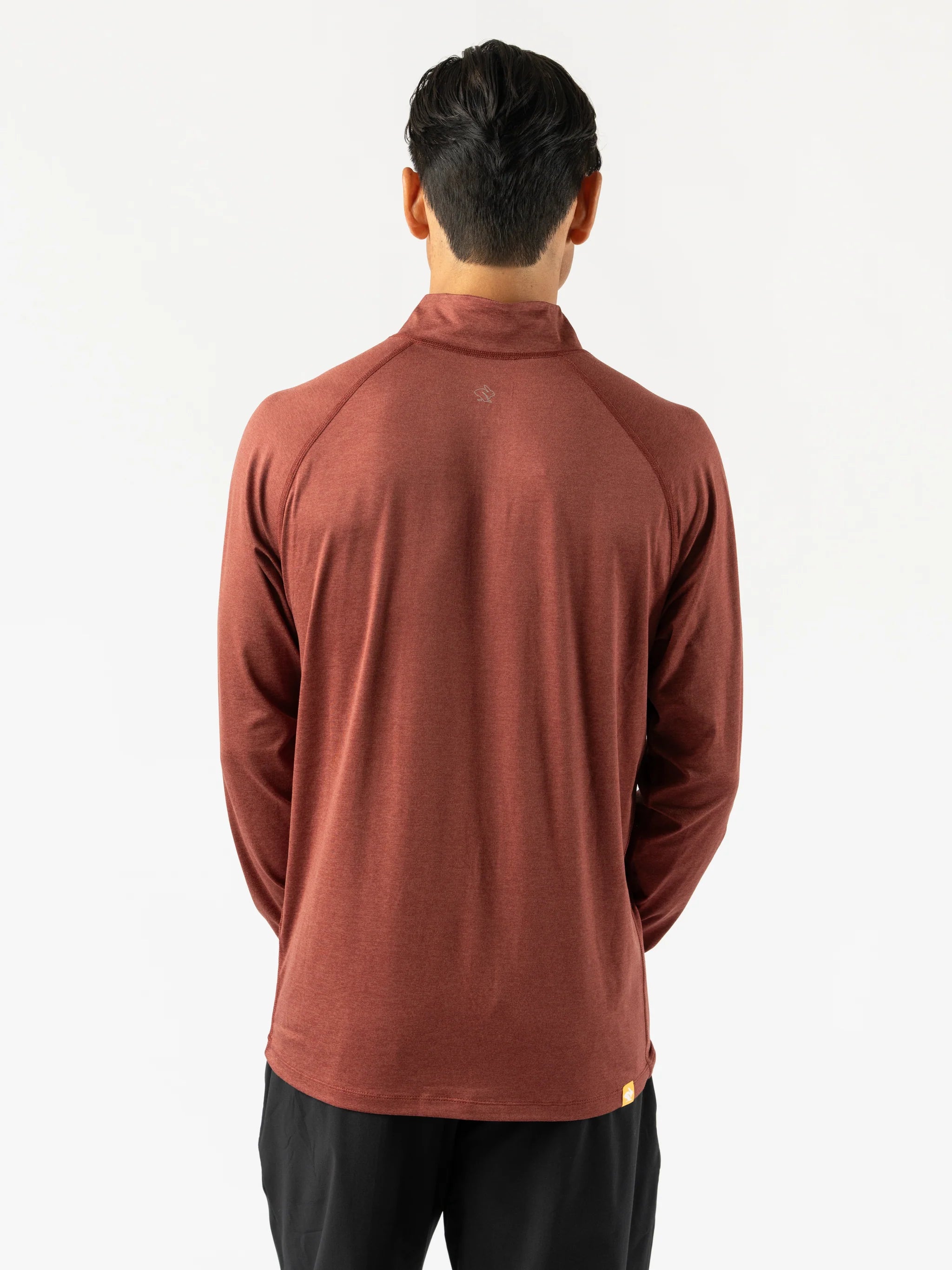 EZ Zip 2.0 - Men by Rabbit in rust red, soft versatile quarter zip top with improved neck fit, ideal for running and workouts