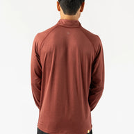 EZ Zip 2.0 - Men by Rabbit in rust red, soft versatile quarter zip top with improved neck fit, ideal for running and workouts