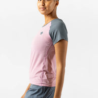 EZ Tee Perf SS Trail - Women by Rabbit in pink and grey, lightweight breathable trail running top with perforations for moisture control