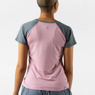 EZ Tee Perf SS Trail - Women by Rabbit in pink and grey, lightweight breathable trail running top with perforations for ventilation and comfort