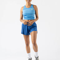 Fuel 'N Fly 4 - Women by Rabbit in blue versatile running shorts with five pockets including back zip, designed for long-distance runs