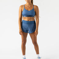 Strappy Pocket Bra - Women by Rabbit in blue with built-in pocket, minimal bounce, and total comfort ideal for active wear and running