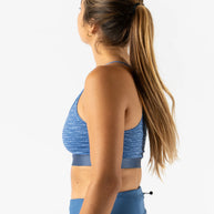 Strappy Pocket Bra - Women by Rabbit in blue with built-in pocket, minimal bounce, and total comfort for secure activewear essentials storage