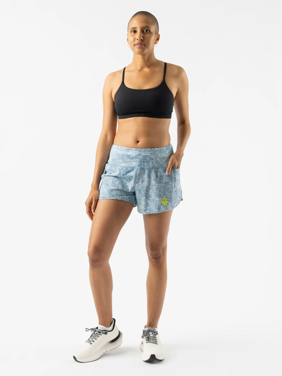 Summit Chasers 4 - Women shorts by Rabbit in blue diamond ripstop with five pockets, durable stretch fabric for running and outdoor use