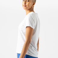 Race Pace Tee SS - Women by Rabbit in white with laser-cut perforations for breathability, semi-relaxed fit for running and training comfort