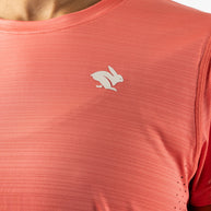 UPF Tee SS - Women by Rabbit in coral pink, lightweight UPF 50 jersey with laser-cut vents for sun protection and breathability