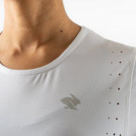 Race Pace Tee SS - Women by Rabbit in white with laser-cut perforations, breathable semi-relaxed running shirt ideal for training and racing