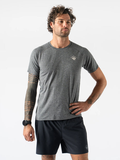 EZ Tee Perf SS Trail - Men by Rabbit in grey, lightweight breathable perforated running shirt ideal for trail running and outdoor use