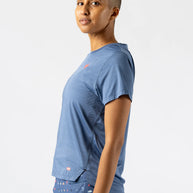 UPF Tee SS - Women by Rabbit in blue with laser-cut ventilation, lightweight breathable UPF 50 tee ideal for sun protection and running
