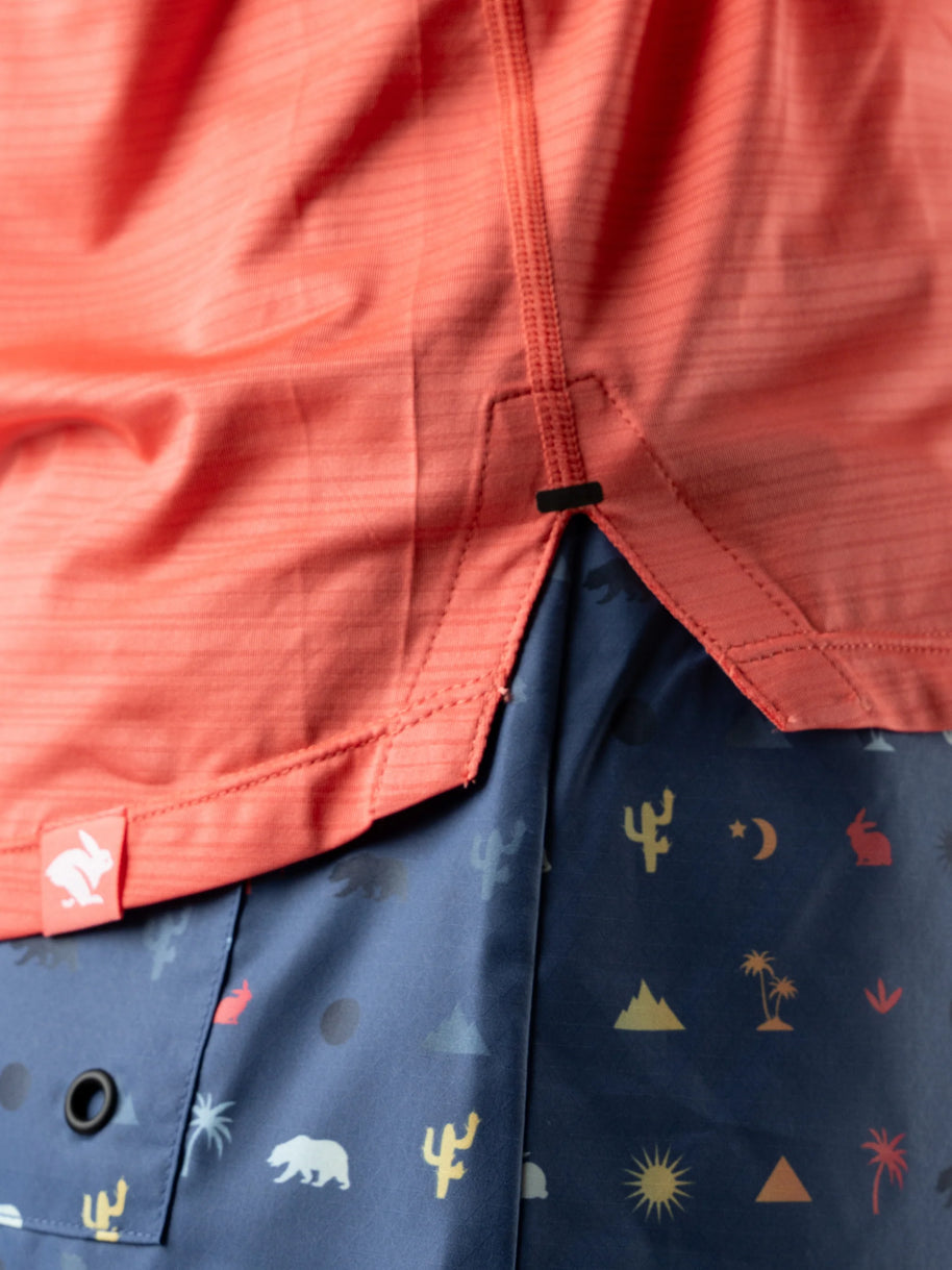 UPF Tee LS - Women by Rabbit in coral ultralight fabric with UPF 50 protection, breathable top ideal for sun protection and running
