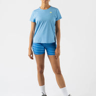Race Pace Tee SS - Women by Rabbit in light blue with laser-cut perforations and breathable fabric ideal for running and training