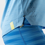 Race Pace Tee SS - Women by Rabbit in light blue with laser-cut perforations for breathability, semi-relaxed fit for running and training