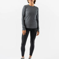 Outrun - Women by Rabbit in dark grey midweight knit top with wool blend, odor resistant and quick drying for cold weather running