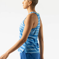 Race Pace Tank - Women by Rabbit in blue with breathable laser-cut perfs and microtextured inside, ideal for running and training.