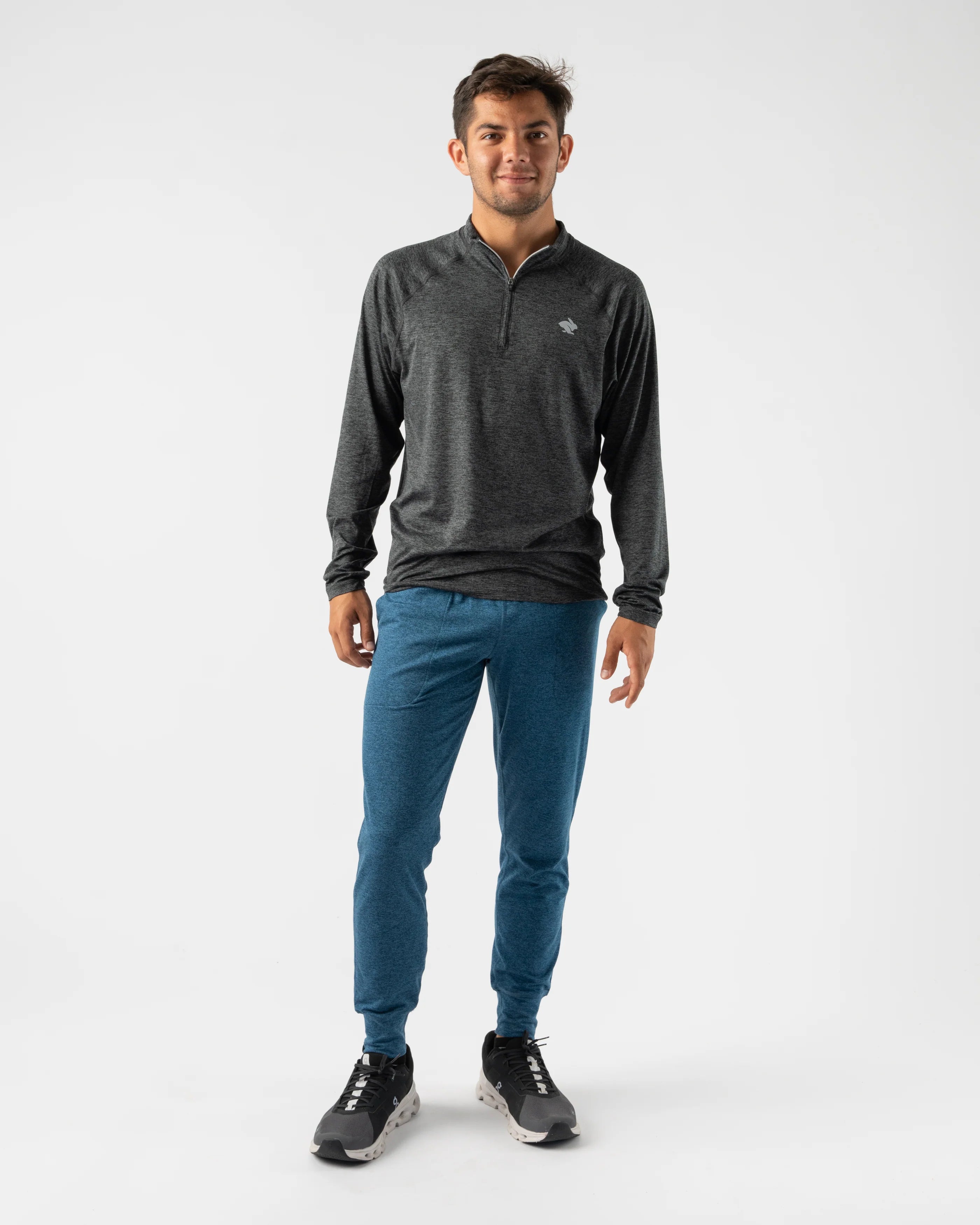 EZ Zip 2.0 - Men by Rabbit in dark grey quarter zip top, super soft and versatile shirt designed for everyday running and workouts