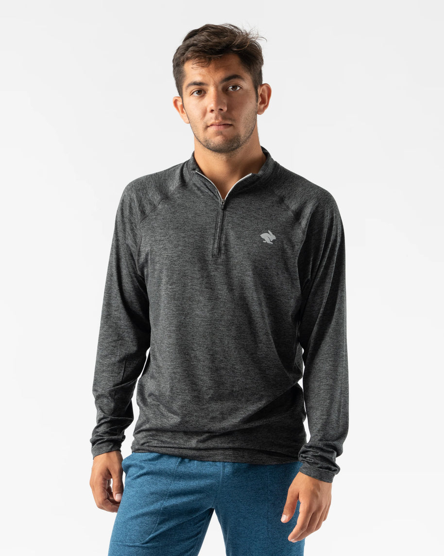 EZ Zip 2.0 - Men by Rabbit in dark grey quarter zip shirt, soft versatile top ideal for running, working out, and casual wear
