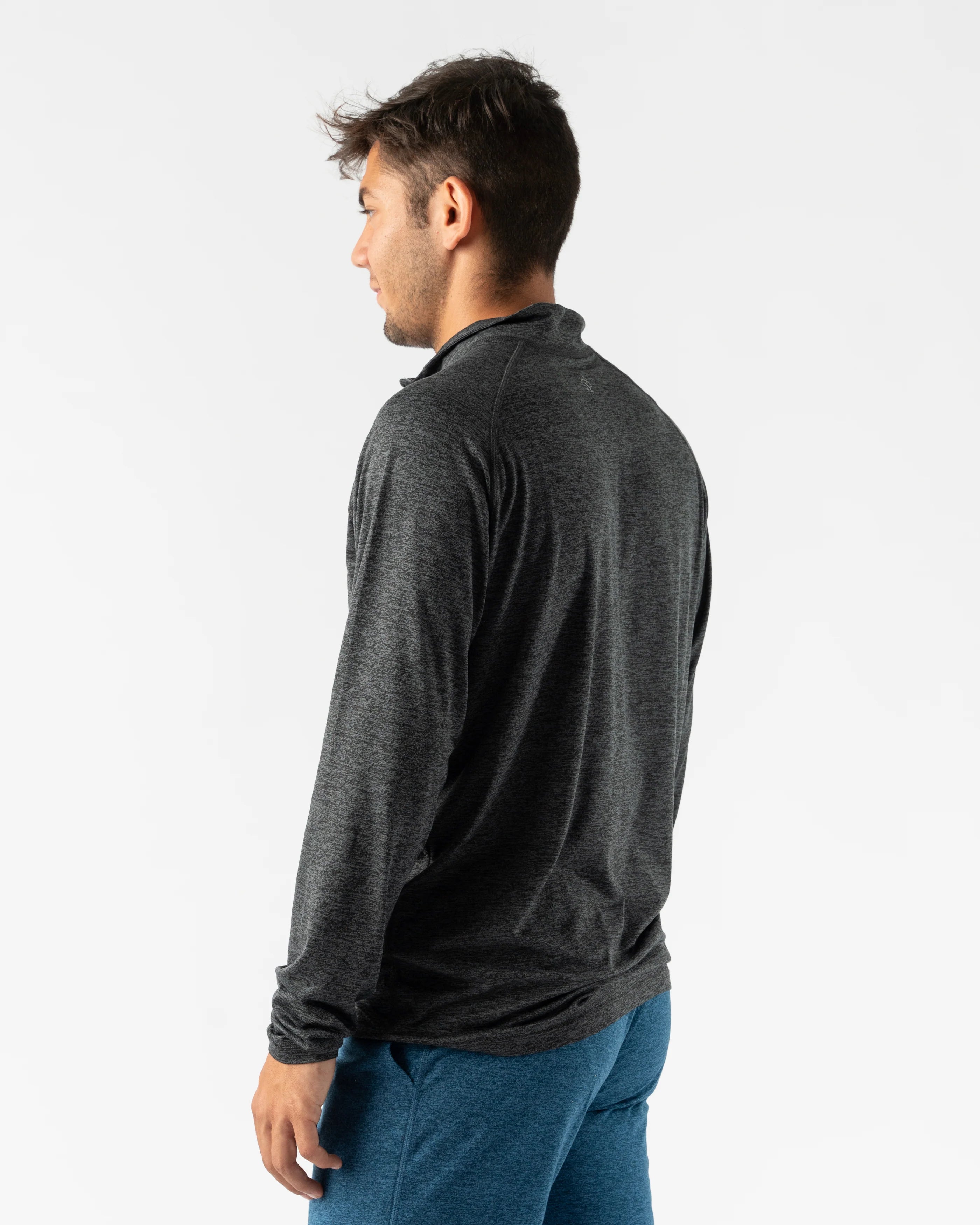 EZ Zip 2.0 - Men by Rabbit in dark grey, soft quarter zip top with improved neck fit, ideal for running and workouts