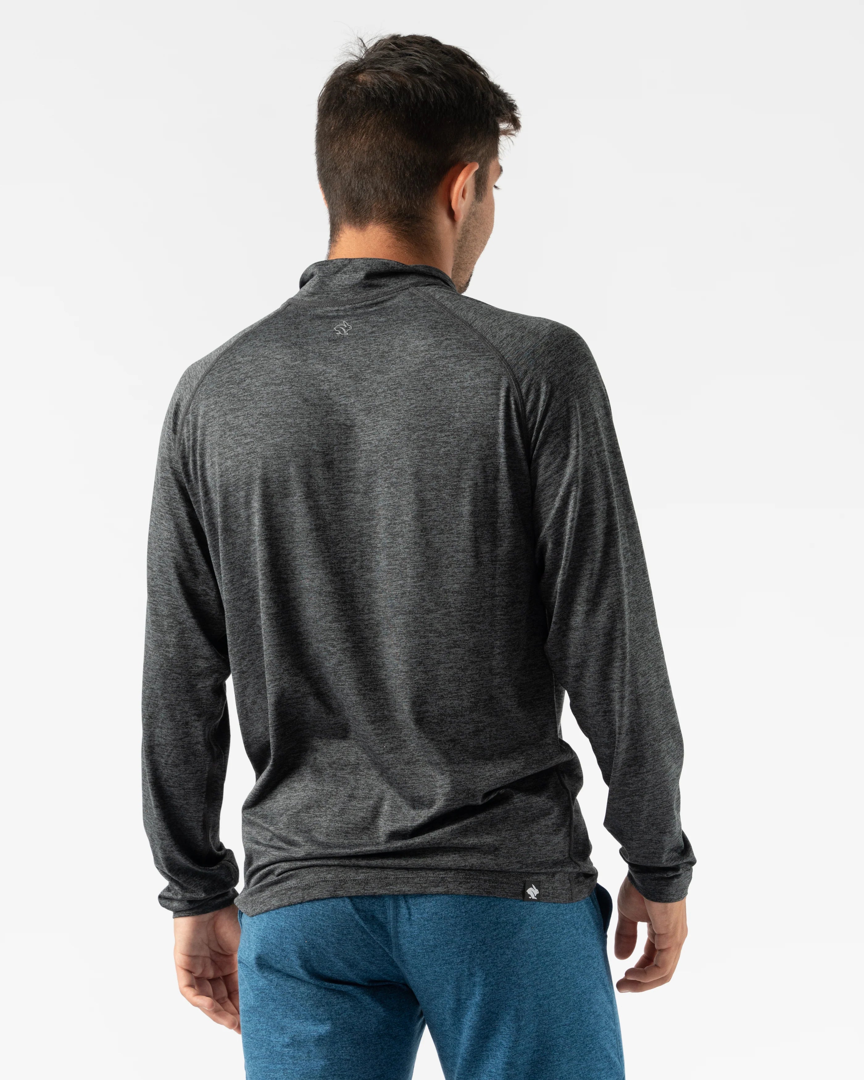 EZ Zip 2.0 - Men by Rabbit in dark grey quarter zip top with soft fabric and improved neck fit, ideal for running and workouts