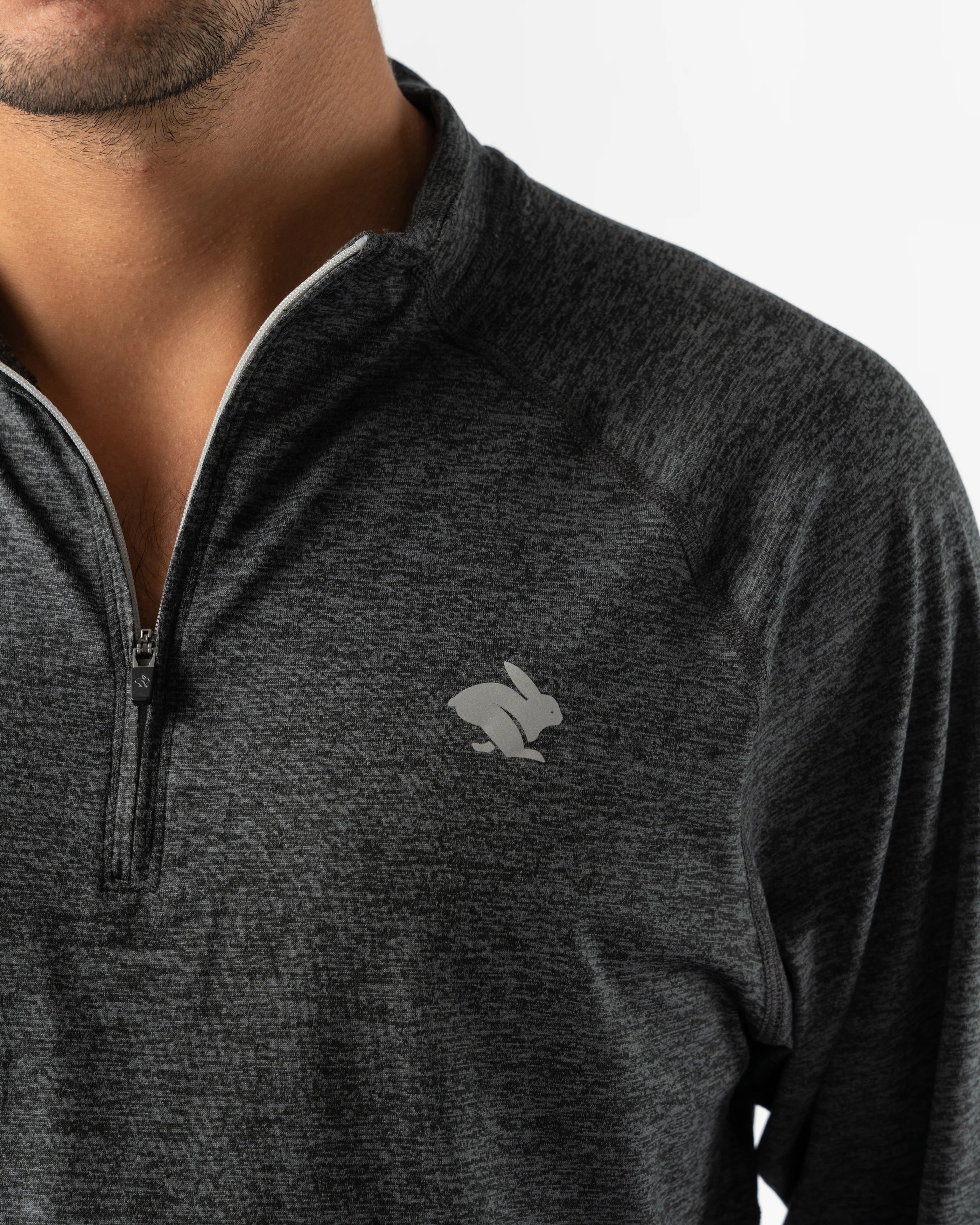 EZ Zip 2.0 - Men by Rabbit in dark grey, soft quarter zip top with improved neck fit, ideal for running and workouts.