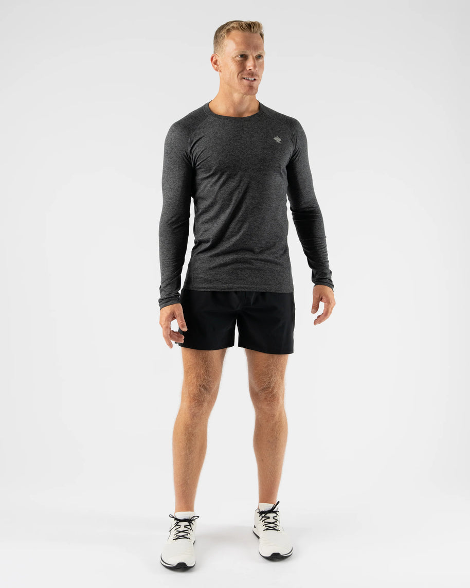 EZ Tee LS - Men by Rabbit in dark grey, lightweight soft long sleeve shirt ideal for training runs and casual wear