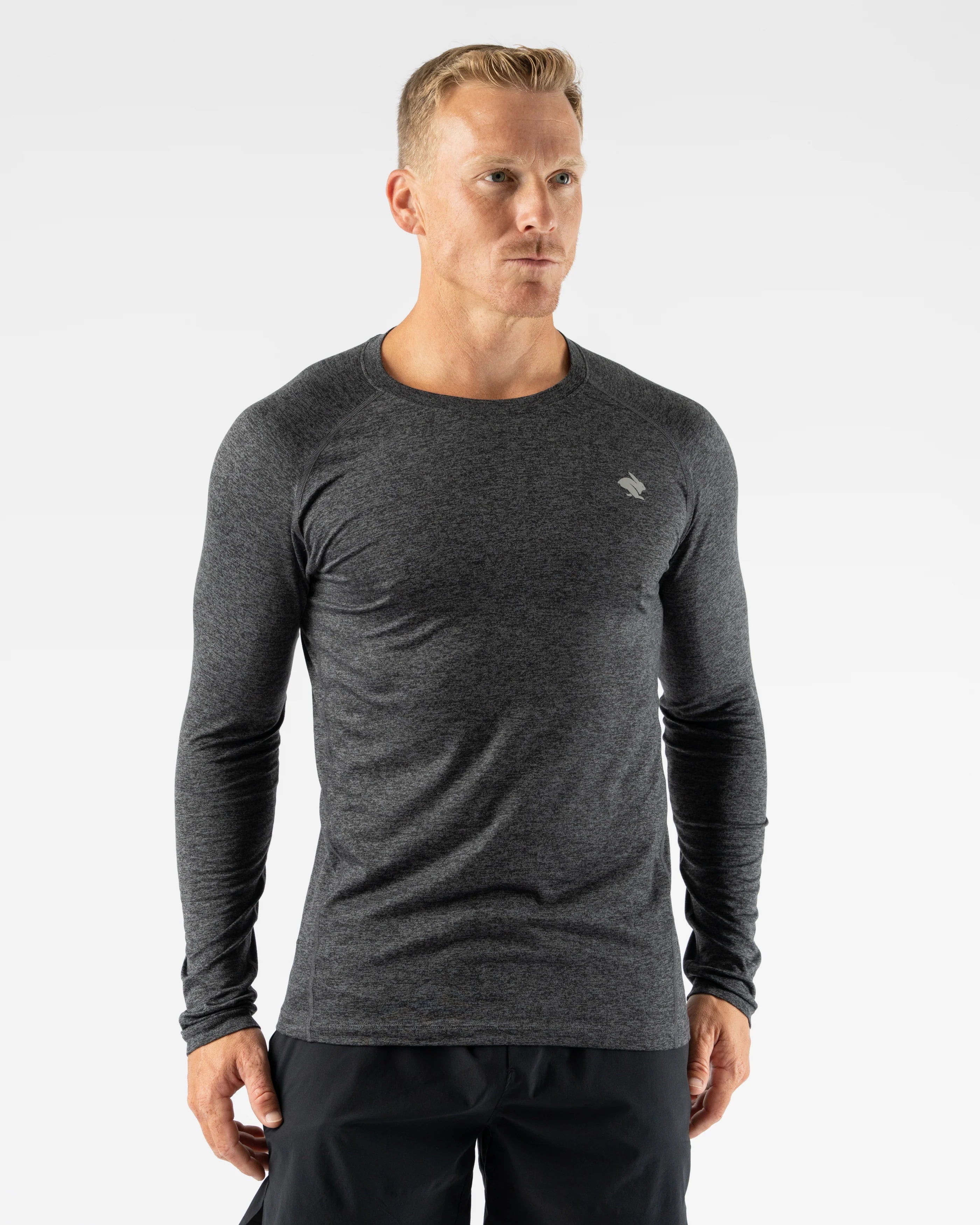 EZ Tee LS - Men by Rabbit in dark grey, lightweight soft long sleeve shirt ideal for training runs and casual wear