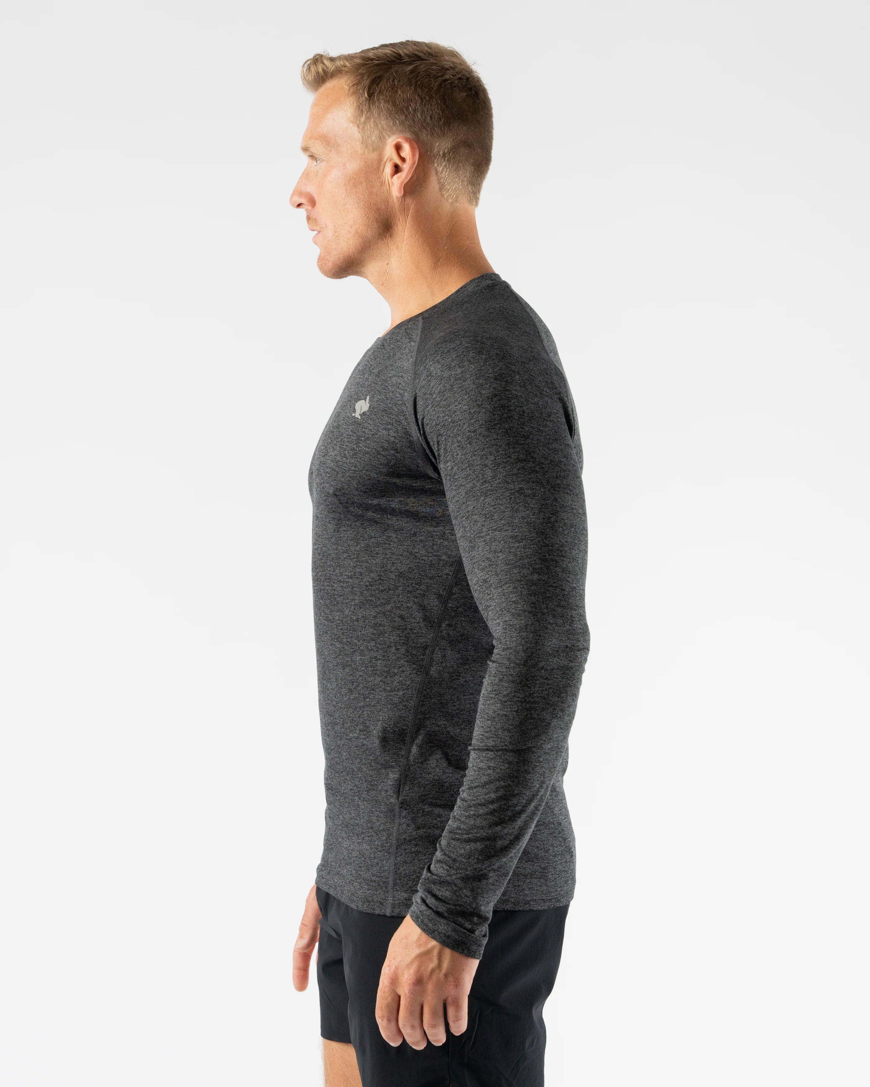 EZ Tee LS - Men by Rabbit in dark grey, lightweight, soft long sleeve shirt ideal for running, training, and everyday comfort
