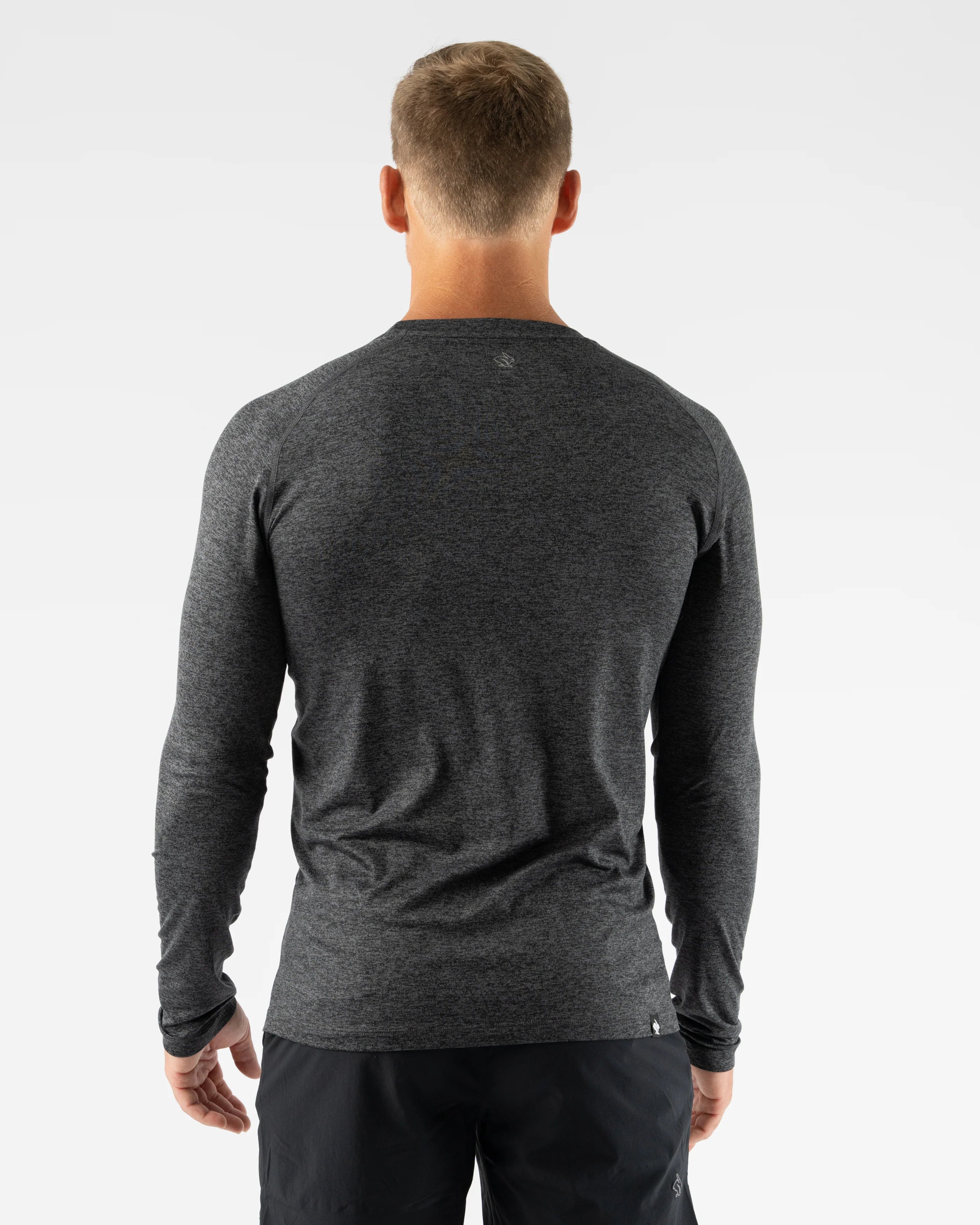 EZ Tee LS - Men by Rabbit in dark grey, soft lightweight long sleeve shirt designed for training runs and everyday comfort