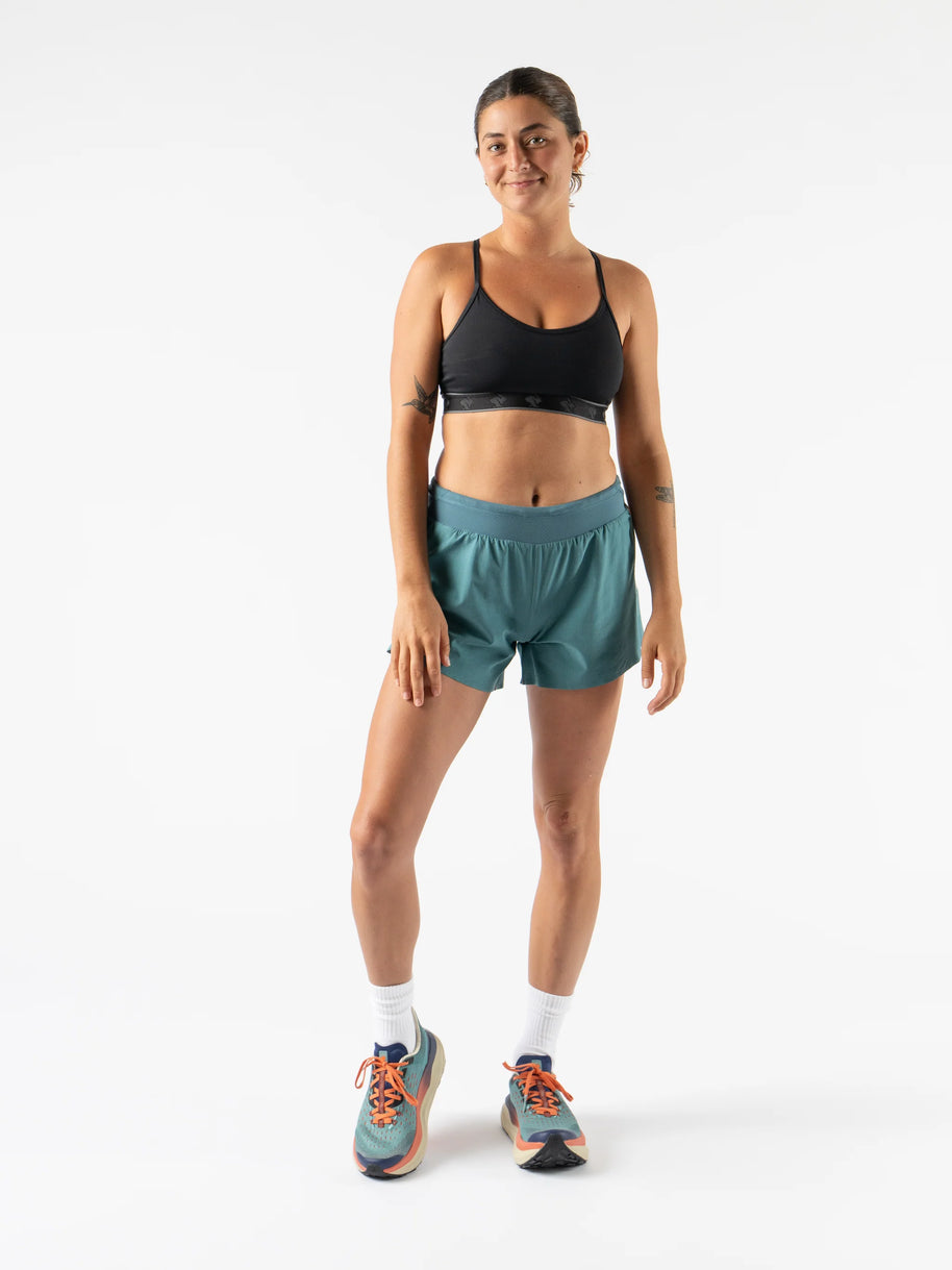FKT 4 - Women by Rabbit in teal with semi-relaxed fit, technical stretch fabric, lightweight durable shorts for trail running