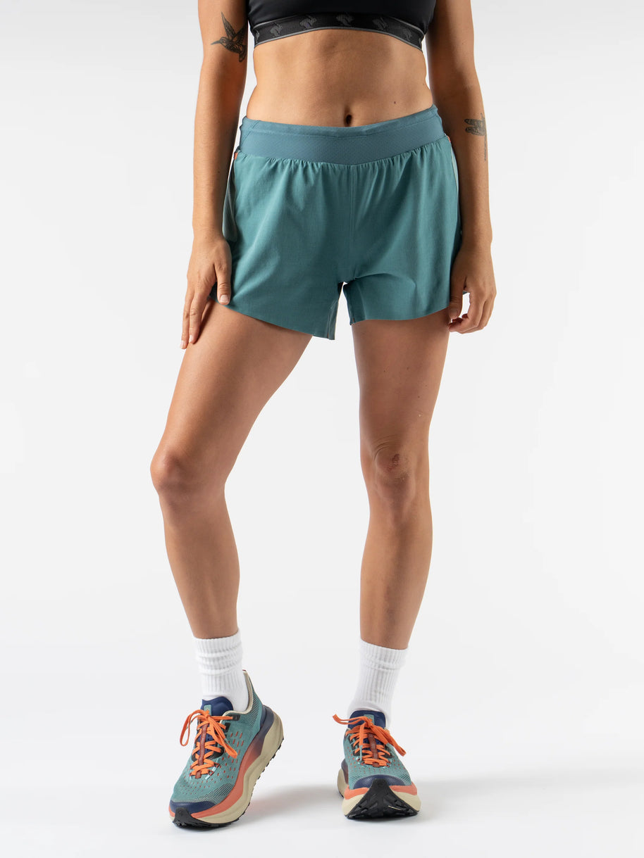 FKT 4 - Women by Rabbit in teal with semi-relaxed fit, technical stretch fabric for breathable comfort and lightweight durability, ideal for trail running