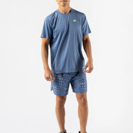 UPF Tee SS - Men by Rabbit in moonlight blue lightweight jersey with UPF 50 and laser-cut perfs, ideal for sun protection and running