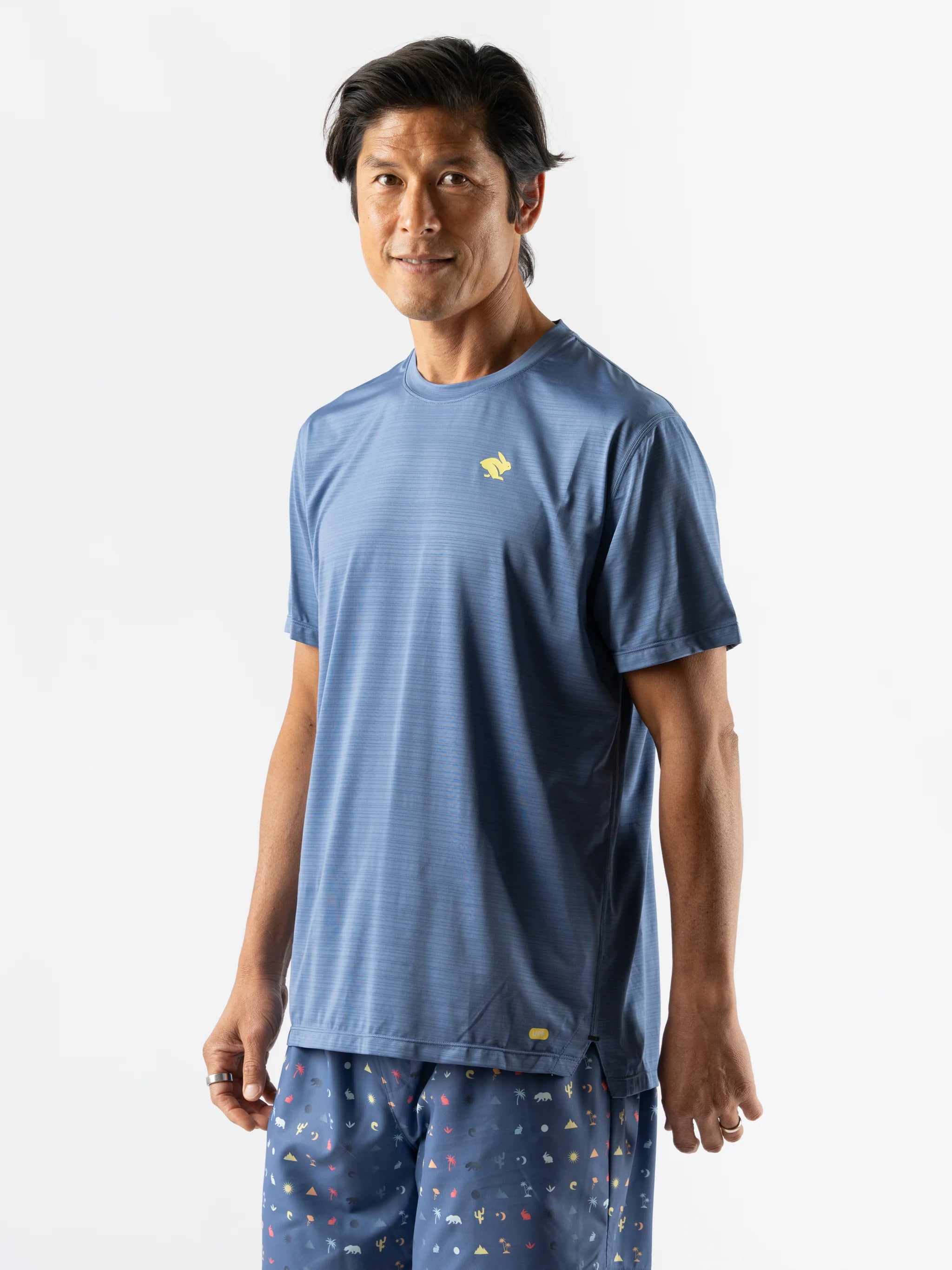 UPF Tee SS - Men by Rabbit in blue lightweight jersey with UPF 50 protection and laser-cut perfs for sun-safe running and outdoor use