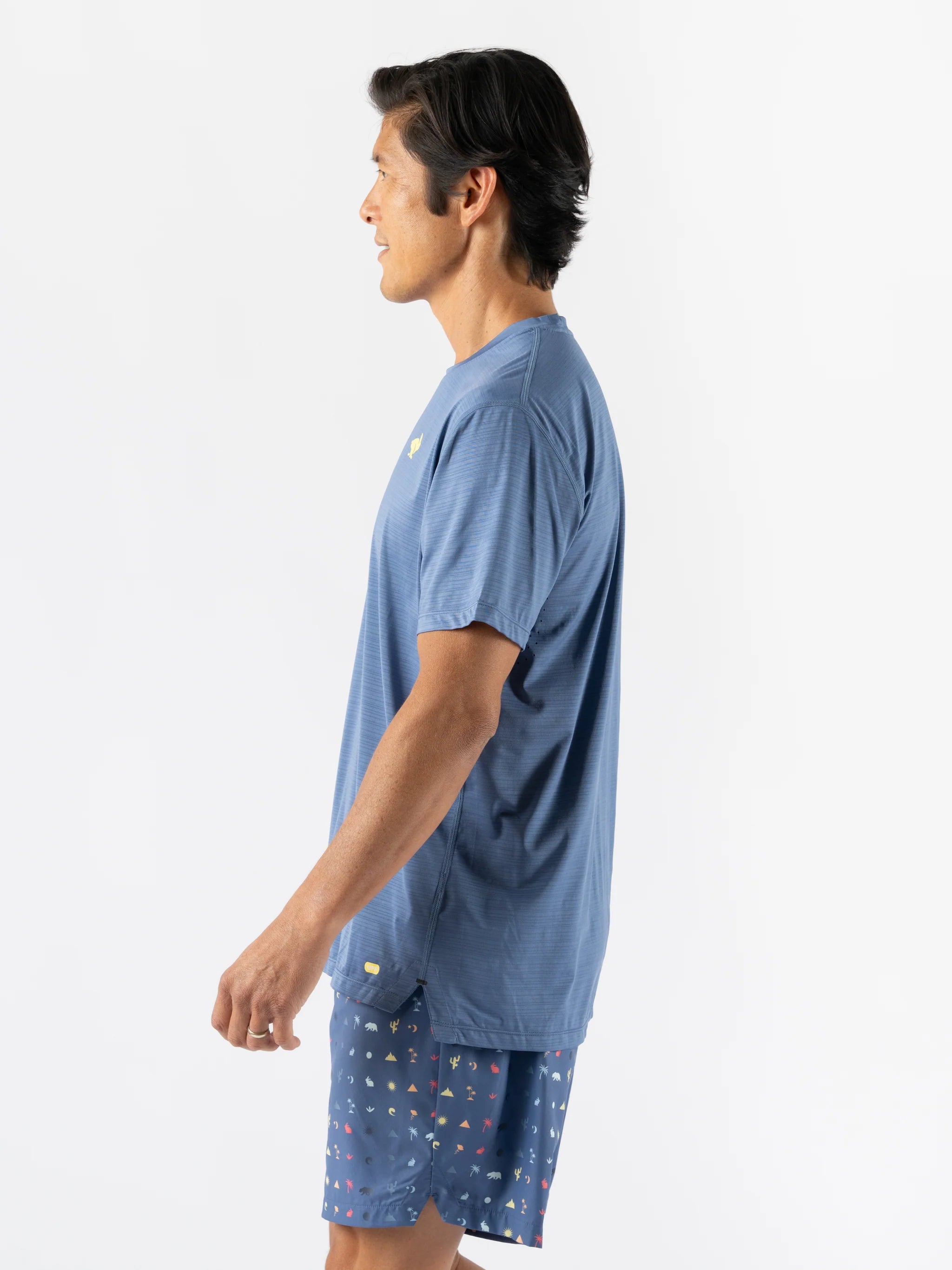 UPF Tee SS - Men by Rabbit in moonlight blue, ultra lightweight jersey with laser-cut underarm perfs, UPF 50 sun protection ideal for running